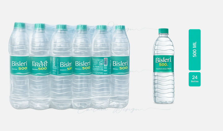 Bisleri 500ml Packaged Drinking Water (Pack of 24 bottles)