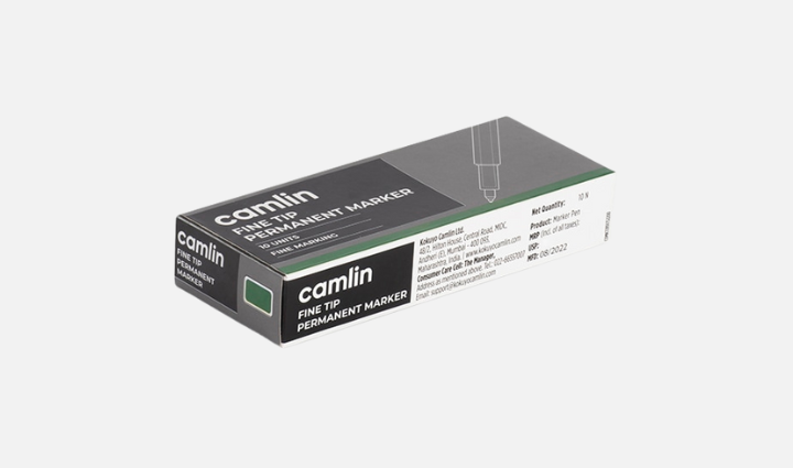 Camlin Fine Tip Permanent Marker-Green (Pack Of 10)