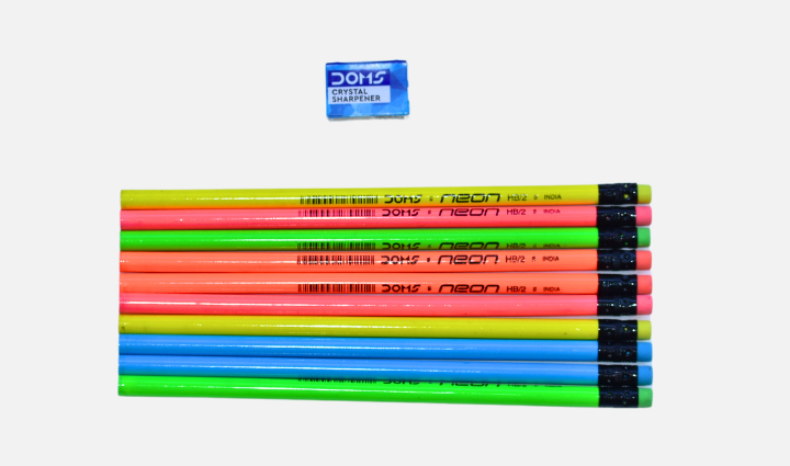 DOMS NEON Eraser Tipped HB/2 Graphite Pencils (Pack of 10)