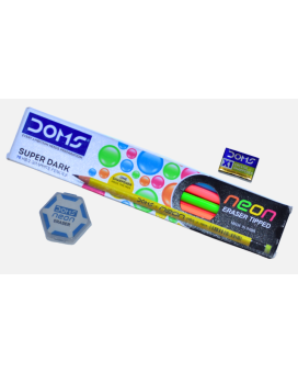 DOMS NEON Eraser Tipped HB/2 Graphite Pencils (Pack of 10)