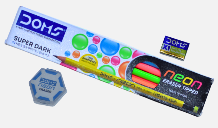 DOMS NEON Eraser Tipped HB/2 Graphite Pencils (Pack of 10)